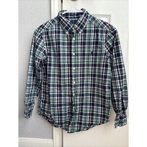 Ralph Lauren Long Sleeve Plaid Button Down Shirt Green Blue Pink M 10-12
